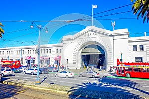 San Francisco, California - February 11, 2017: Beautiful touristic view of Pier 33 in the popular and cultural downtown