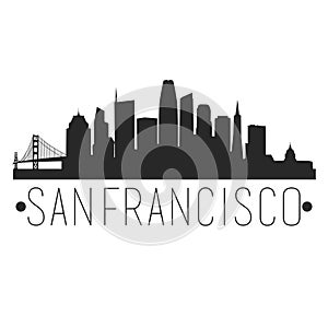 San Francisco California Skyline. Silhouette City Design Vector. Famous Monuments Travel Landmark.