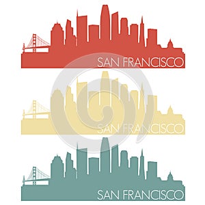 San Francisco California Skyline Silhouette City Stamp Vector Color Vintage Set Logo Clipart Illustration.