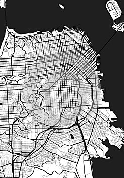 San Francisco California United States America City Monochrome Black and White Minimalist Street Road Aesthetic Decoration Map