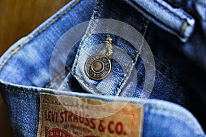 Levi Strauss 510 Jeans showing front Button and back label.