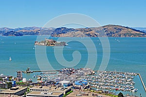 San Francisco, bay, Alcatraz, island, port, harbor, sailboat, sailing, Pacific Ocean, California, United States of America, Usa