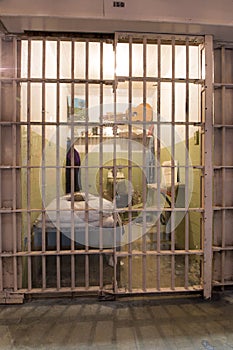 San Francisco, California, United States - April 30, 2017: Prisoner`s cell of Alcatraz prison in Alcatraz Island.