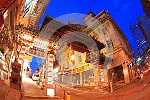 San Francisco Chinatown Gate at Night photo