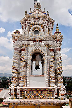 San Francisco church tower bell with many ornaments in Cholua Puebla