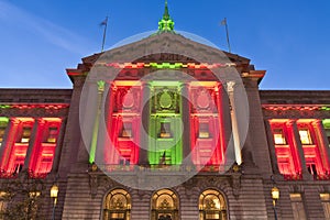 San Francisco City Hall in Christmas Green and Red Lights
