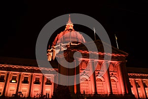 San Francisco City Hall Illuminated in Red at Night