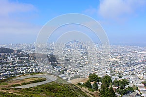 San Francisco city from the hills of Twin Peaks, California, United States