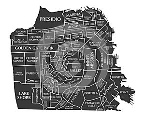 San Francisco city map USA labelled black illustration