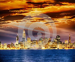 San Francisco city skyline with sea reflections at night