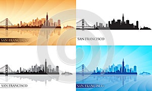 San Francisco city skyline silhouettes set