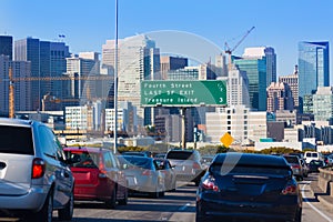 San Francisco city traffic in rush hour with downtown skyline