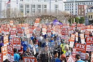 San Francisco City Union Workers on and in front of the steps of City Hall