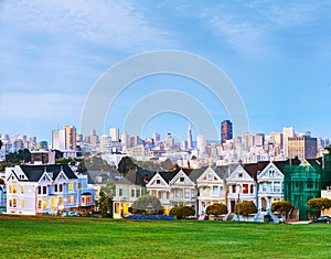 San Francisco cityscape as seen from Alamo square park