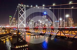 San Francisco downtown buildings skyline aerial night evening