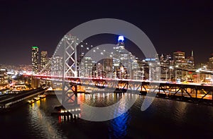 San Francisco downtown buildings skyline aerial night evening