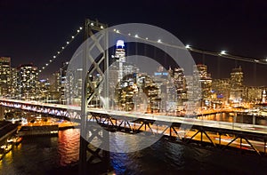San Francisco downtown buildings skyline aerial night evening
