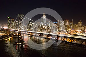 San Francisco downtown buildings skyline aerial night evening