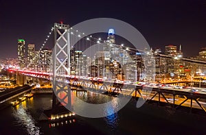 San Francisco downtown buildings skyline aerial night evening