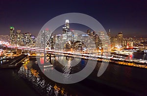 San Francisco downtown buildings skyline aerial night evening