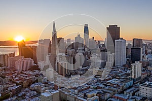 San Francisco downtown buildings skyline sunrise