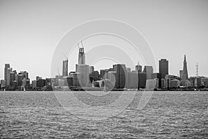 San Francisco downtown panoramic view, California; black and white