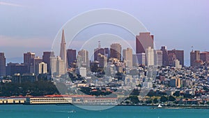 San Francisco downtown view from the harbour in evening