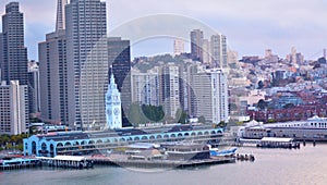 San Francisco Ferry Building with SF financial center downtown
