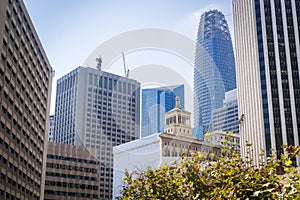 San Francisco financial district skyline with old and new office buildings, California