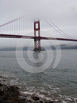 San Francisco Golden Gate Bridge disappearing in the fog