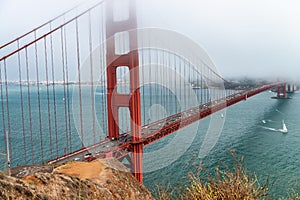 San Francisco Golden Gate Bridge with fog, California