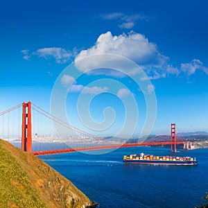 San Francisco Golden Gate Bridge merchant ship in California