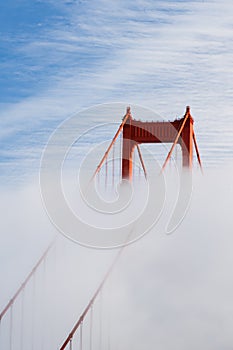 San Francisco Golden Gate Bridge tower in the fog