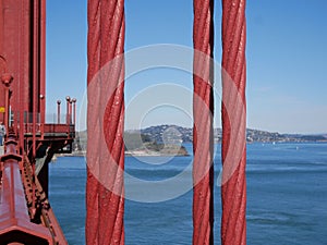 San Francisco Golden Gate Bridge wires closedup photo