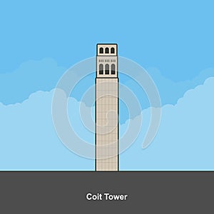 San Francisco hand drawn flat vector with Coit Tower. The city landmarks offering panoramic views over the city and the bay. It is