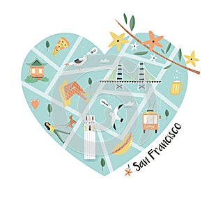 San Francisco illustrated city map with landmarks