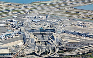 San Francisco International Airport SFO, the main airport in San Francisco, California and 101 freeway