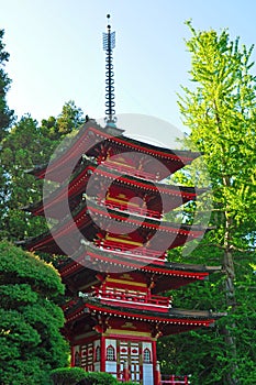 San Francisco, Japanese Tea Garden, red, Treasure Tower Pagoda, Golden Gate Park, green, nature, California, United States