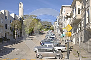 San Francisco neighborhood and the Coit tower.