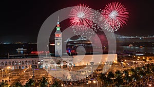 San Francisco New Year`s Eve Fireworks at the Ferry Building