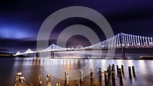San Francisco-Oakland Bay Bridge at night