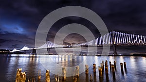 San Francisco-Oakland Bay Bridge at night