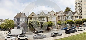 San Francisco, Painted Ladies, architecture, victorian house, California, United States of America, Usa, Alamo Square, panoramic.