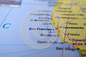 San Francisco on The Political Map Travel Concept Macro Close-Up View