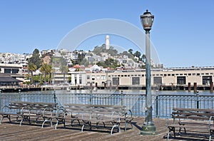 San Francisco promenade and view of Coit tower.