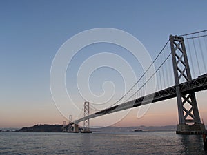 San Francisco side of Bay Bridge at dusk