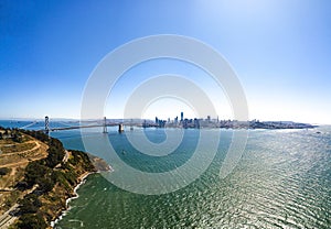 San francisco skyline with bay bridge