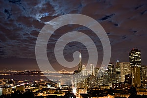 San Francisco skyline on a cloudy night