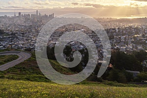 San Francisco skyline panorama. Aerial view of downtown San Francisco