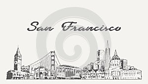 San Francisco skyline USA hand drawn, sketch